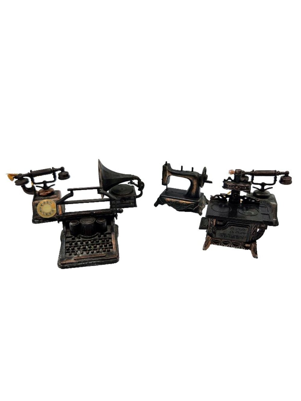 Durham Industries 1970s Metal Miniatures Lot Of 6 Stove Sewing Machine Telephone